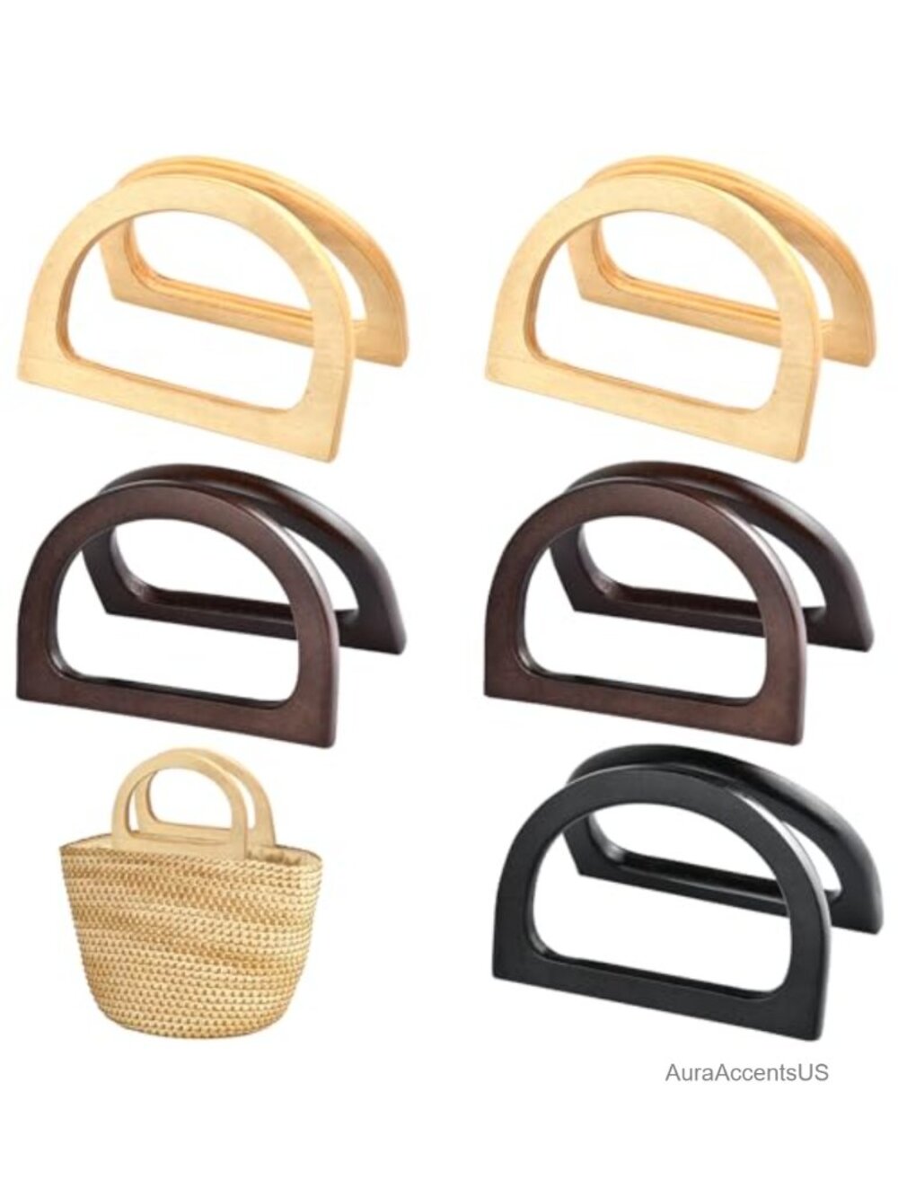 10 Pcs Wooden D-Shaped Bag Handles Replacement DIY Purse Making Supplies